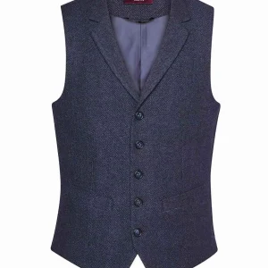Memphis Tweed Waistcoat - Navy Herringbone